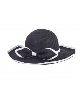 Ladies Medium Brim Sun Hat with Straw Bow & Contrast Piping